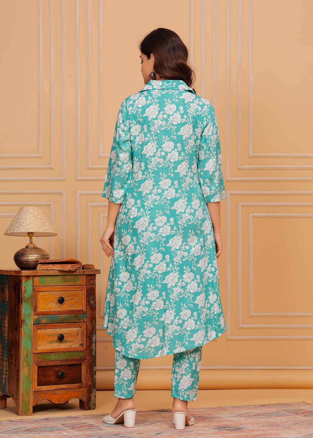 Downy White Floral Printed Rayon Co-Ord Set