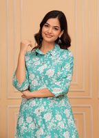 Downy White Floral Printed Rayon Co-Ord Set
