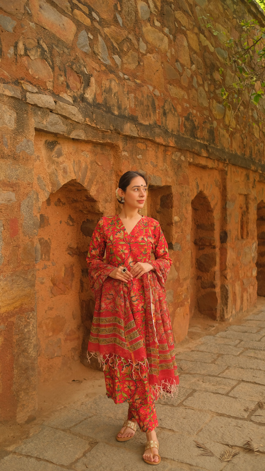Red Kalamkari Suit Set