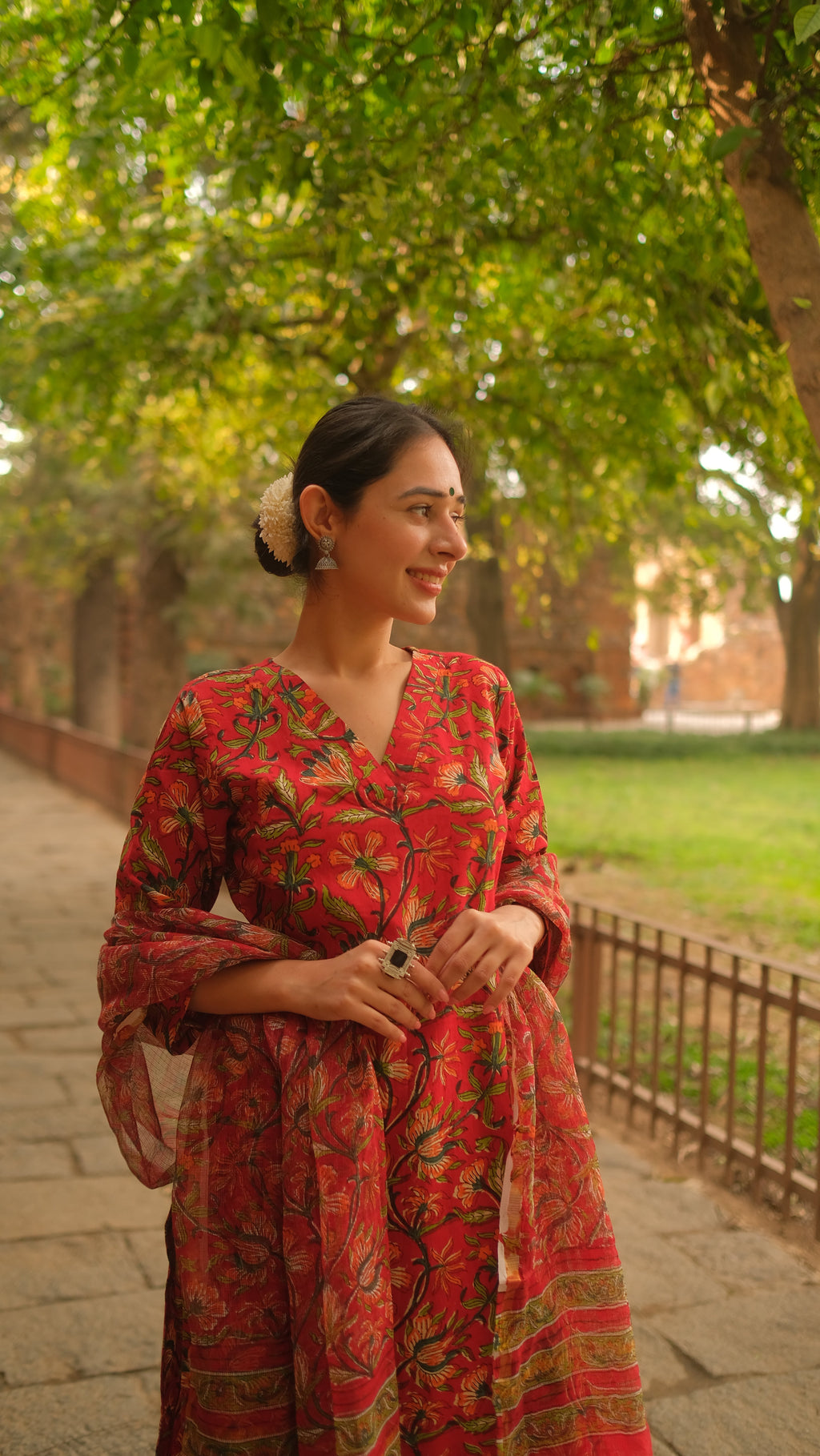 Red Kalamkari Suit Set