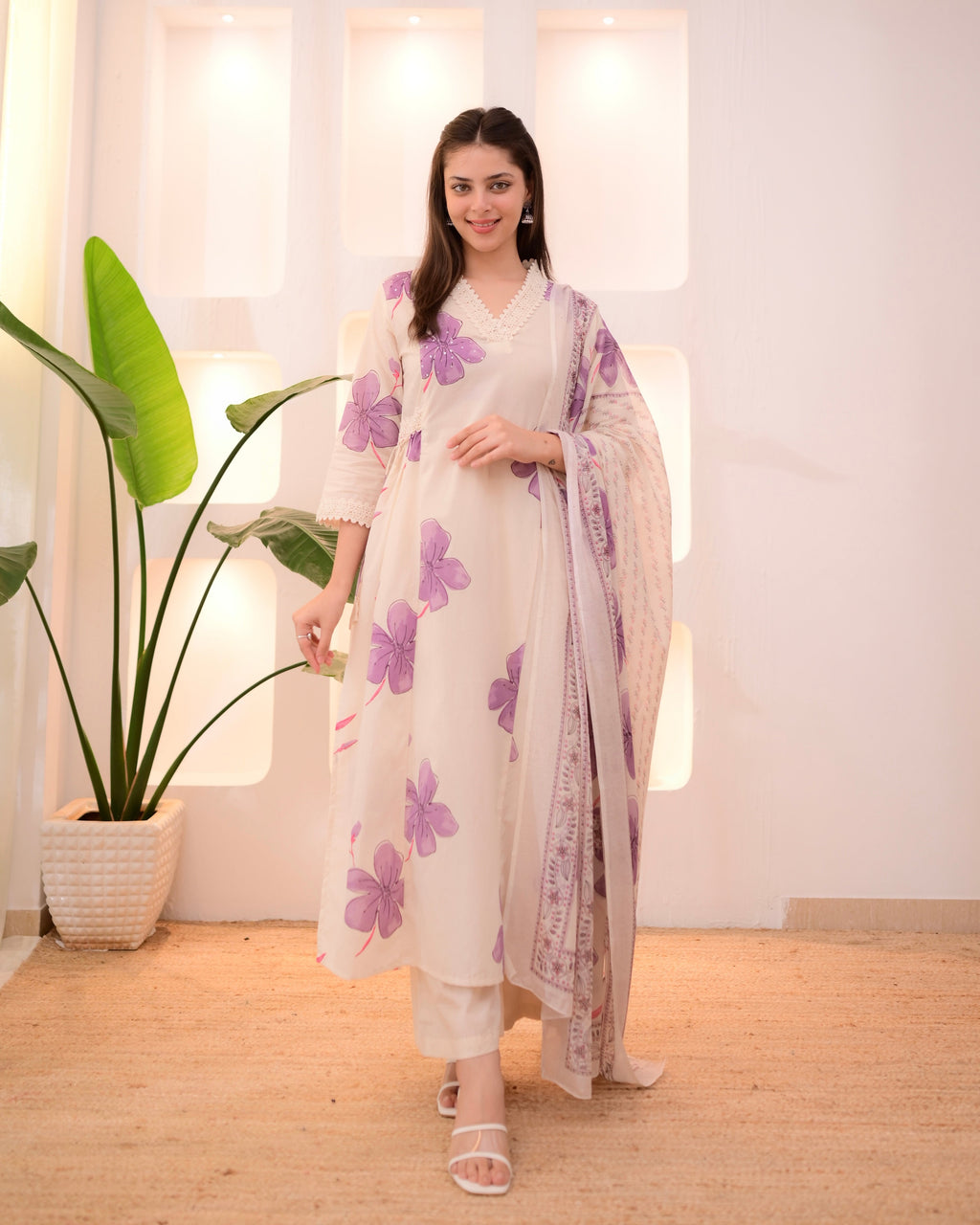 Orchid Flora Cotton A Line Suit