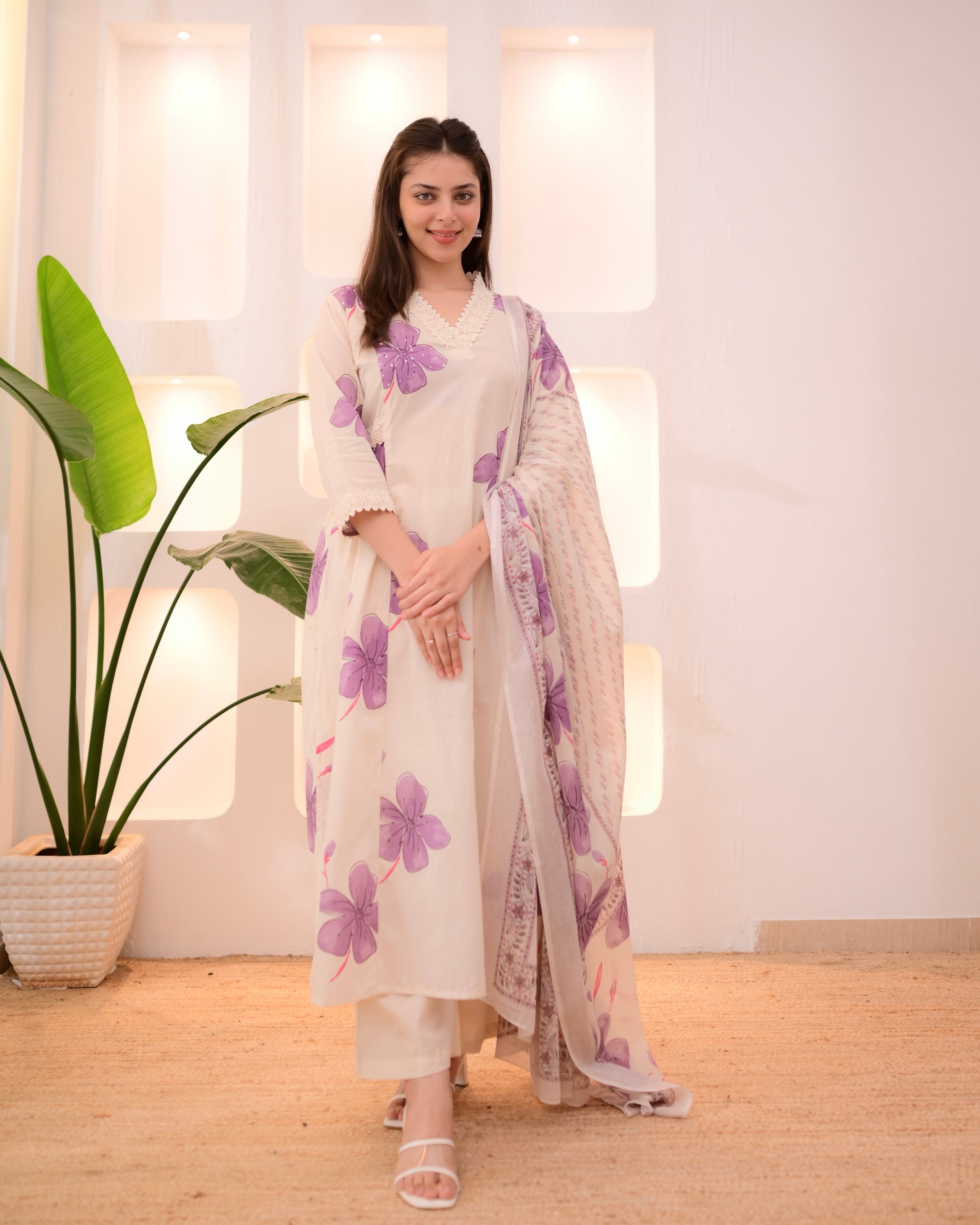 Orchid Flora Cotton A Line Suit