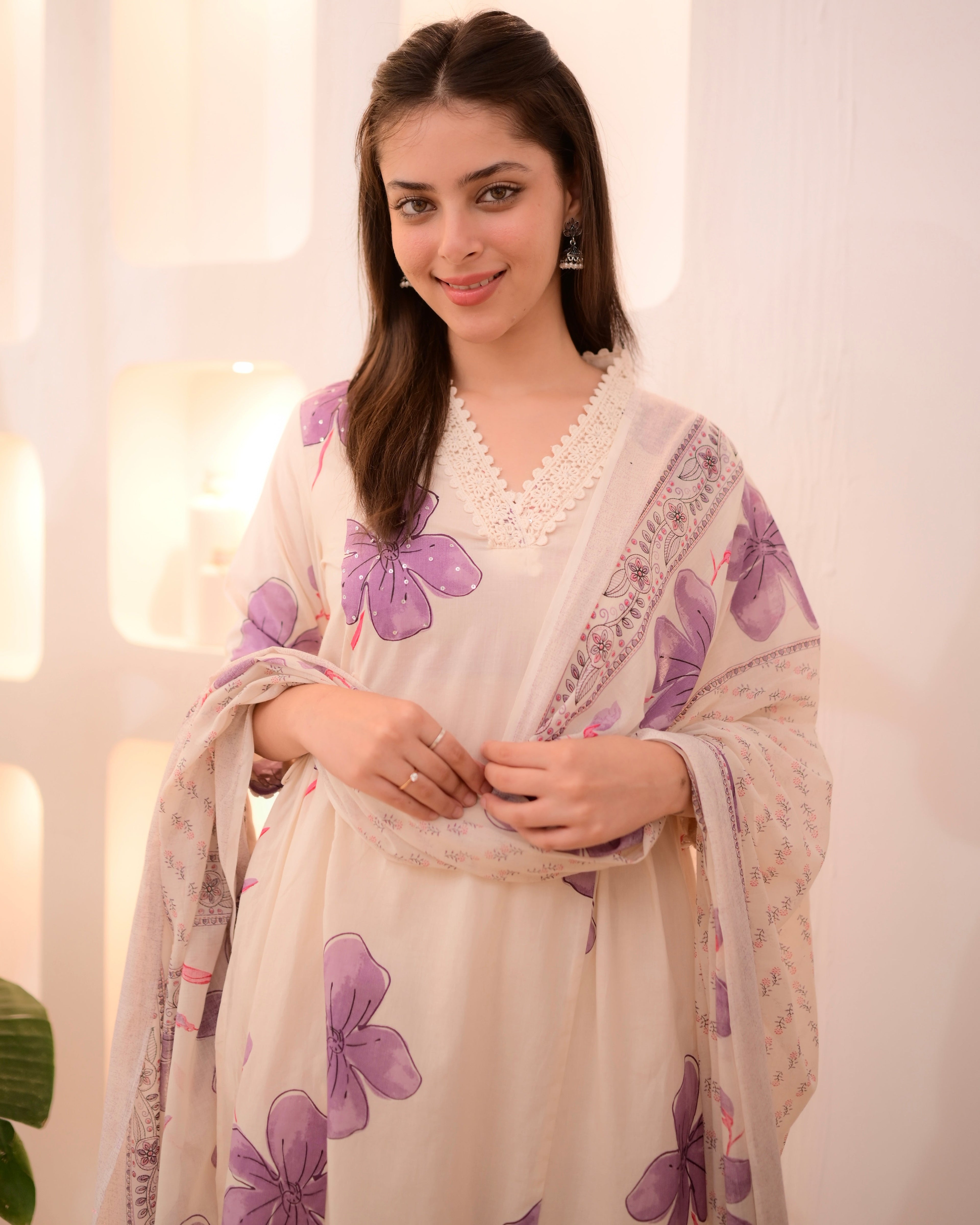 Orchid Flora Cotton A Line Suit