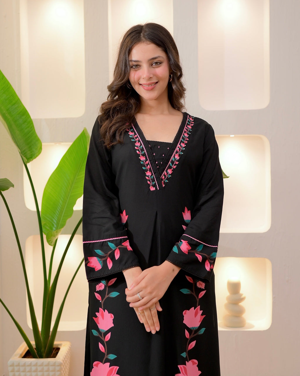 Black Lotus Cotton A Line Kurta Palazzo Set