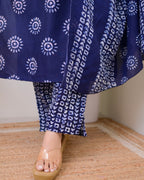 Navy Blue Floral Cotton Suit