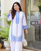 White Blue Moroccan Pakistani Cotton Linen Co-ord