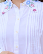 White Threadwork Collar Cotton Co-ord