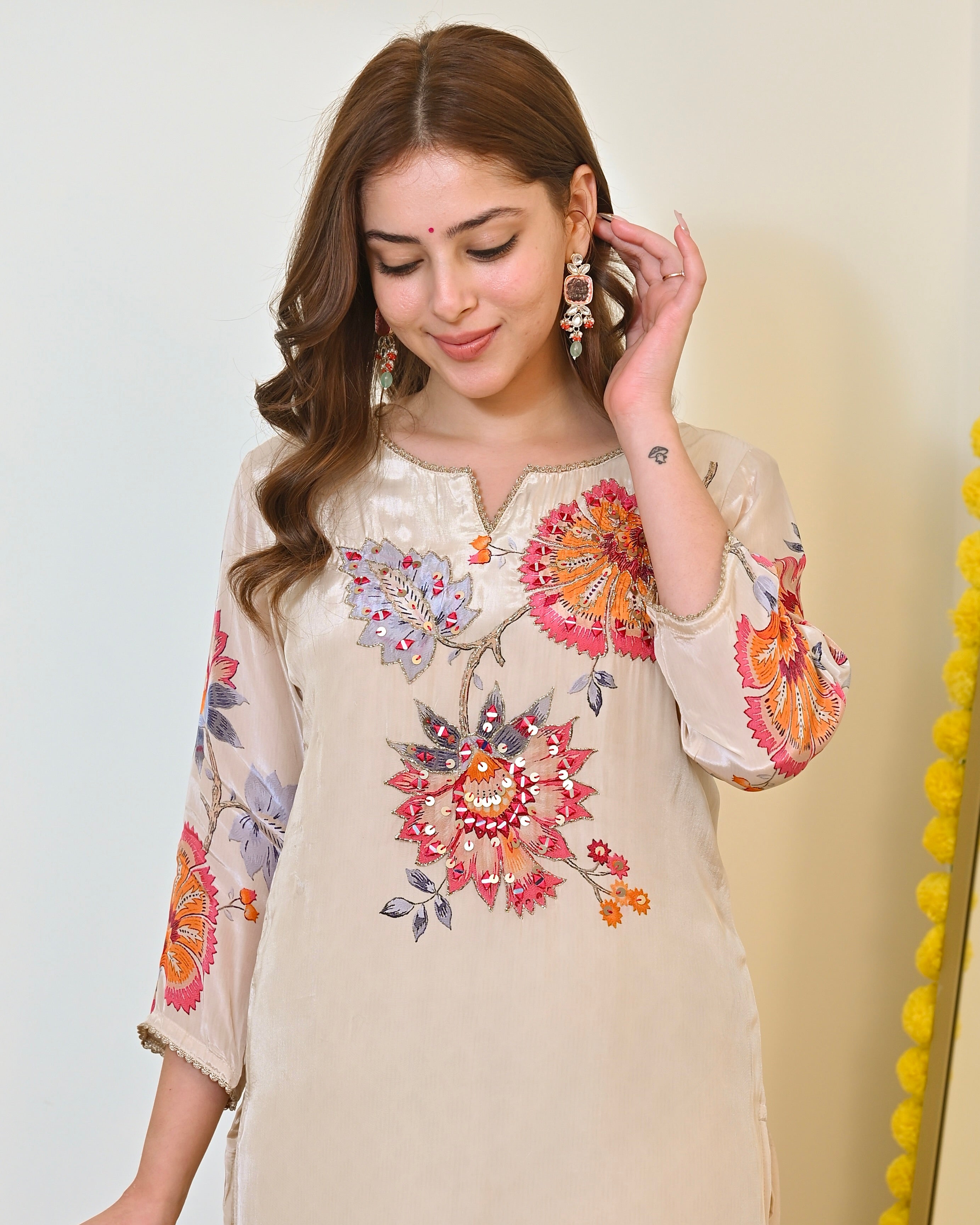 Ivory Gulbahaar Natural Crepe Handwork Festive Suit