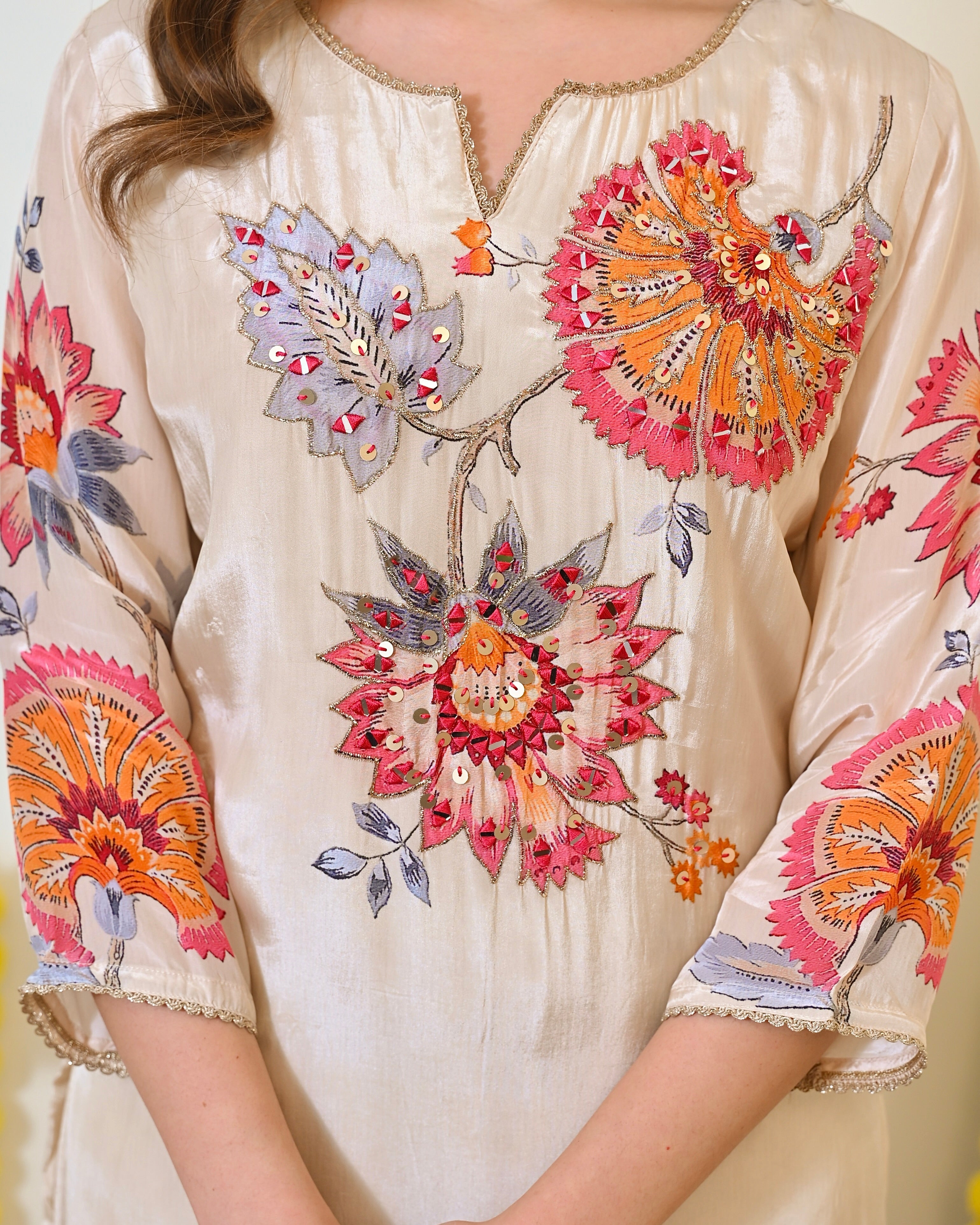 Ivory Gulbahaar Natural Crepe Handwork Festive Suit