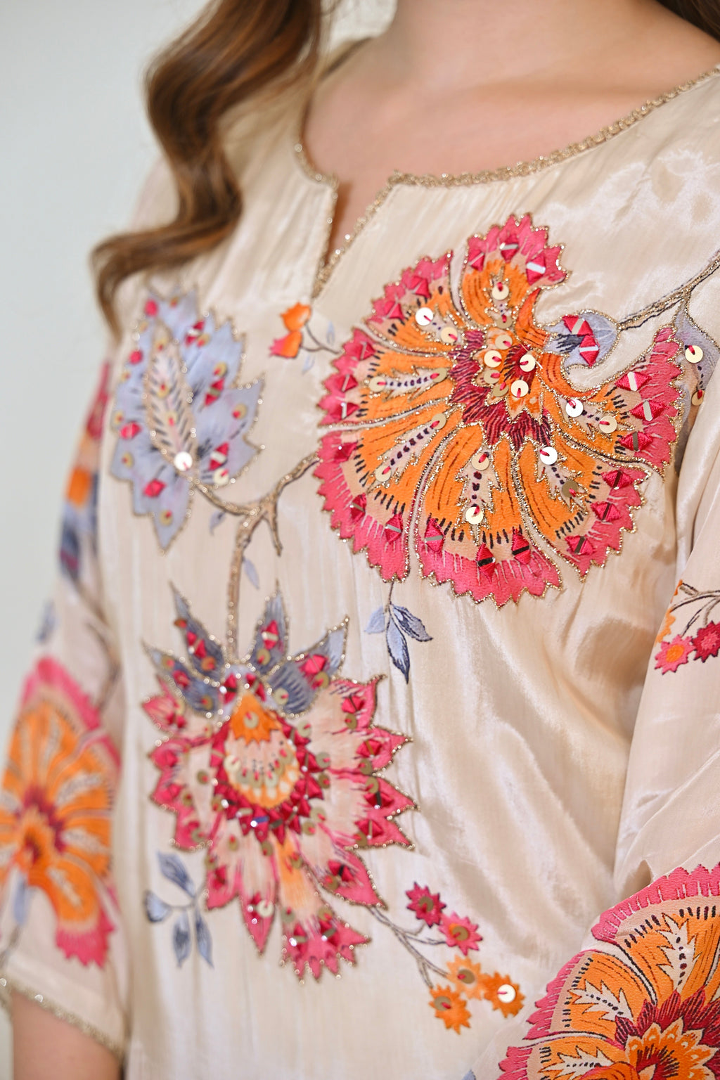 Ivory Gulbahaar Natural Crepe Handwork Festive Suit