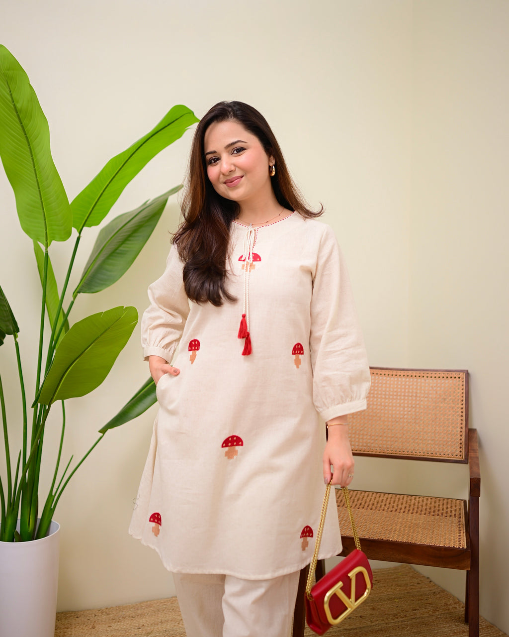 Ivory Red Mushroom Magic Cotton Co-ord