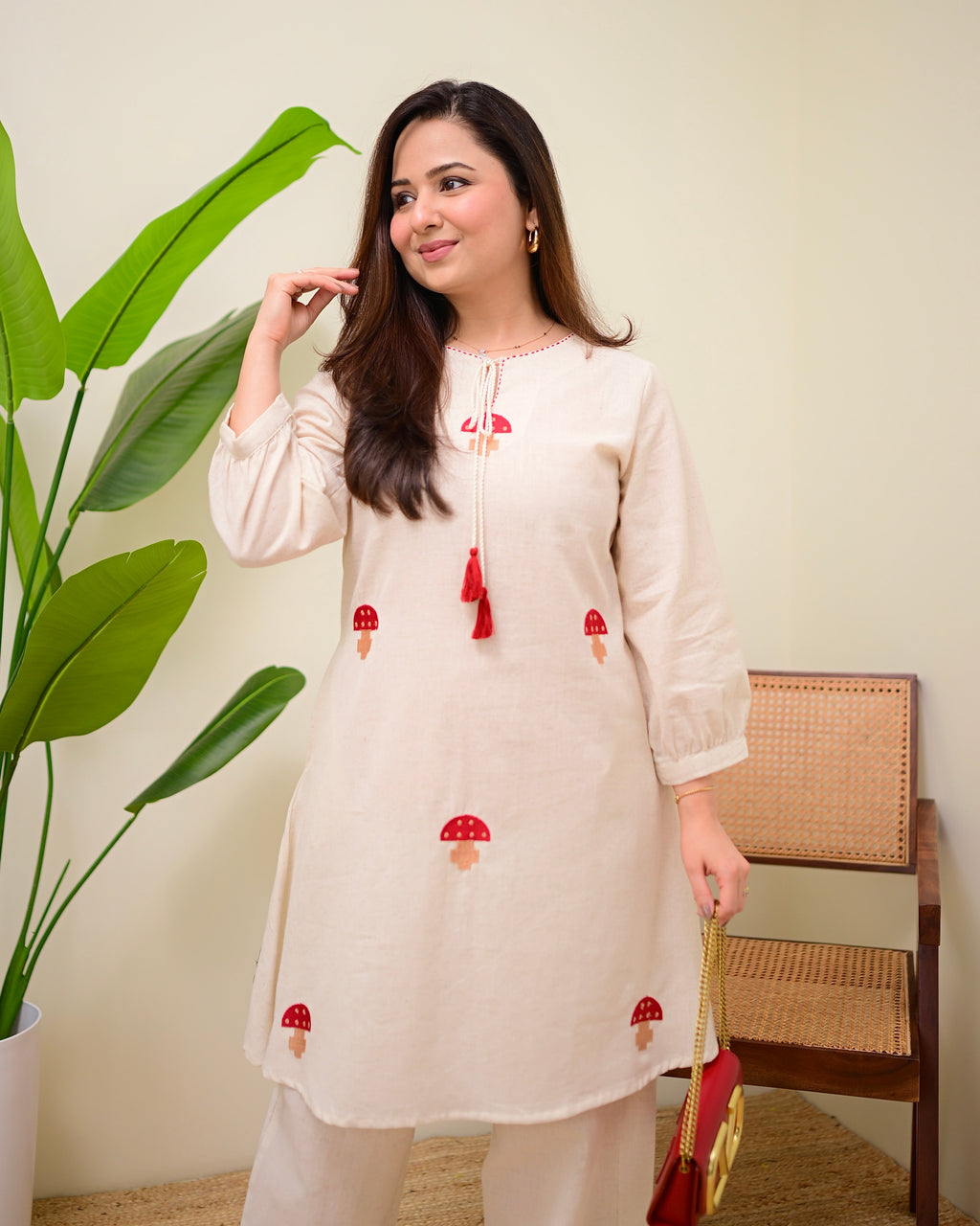 Ivory Red Mushroom Magic Cotton Co-ord