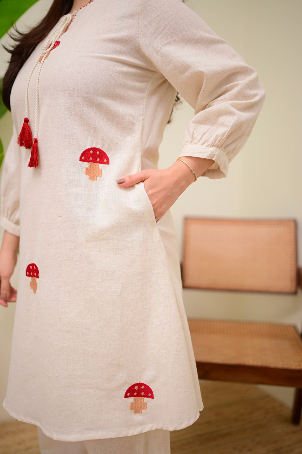 Ivory Red Mushroom Magic Cotton Co-ord