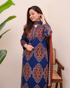 Blue Ajrak Printed Cotton Suit