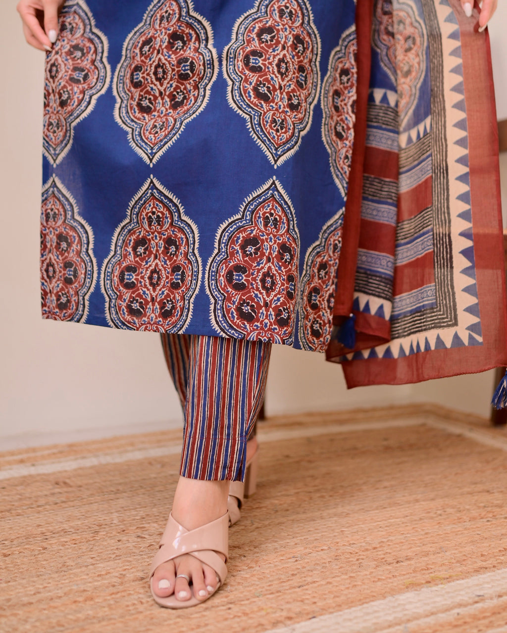 Blue Ajrak Printed Cotton Suit
