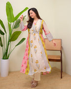 Soft Garden Pastel Hues Mul Chanderi A Line Kurta Set
