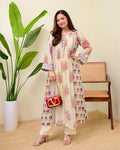 Ivory Blue Summer Rose Drift Pintex A Line Kurta Set