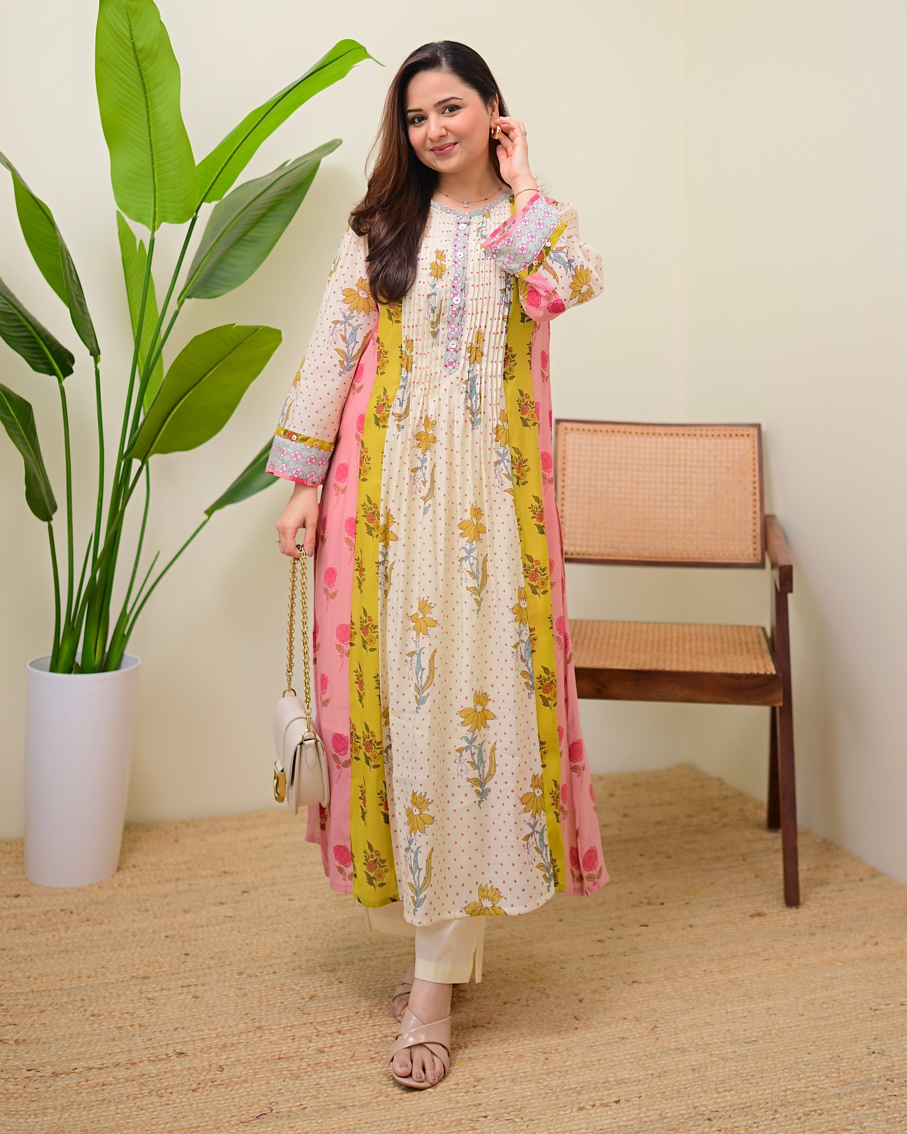 Vintage Floral Daydream Pintex A Line Kurta Set