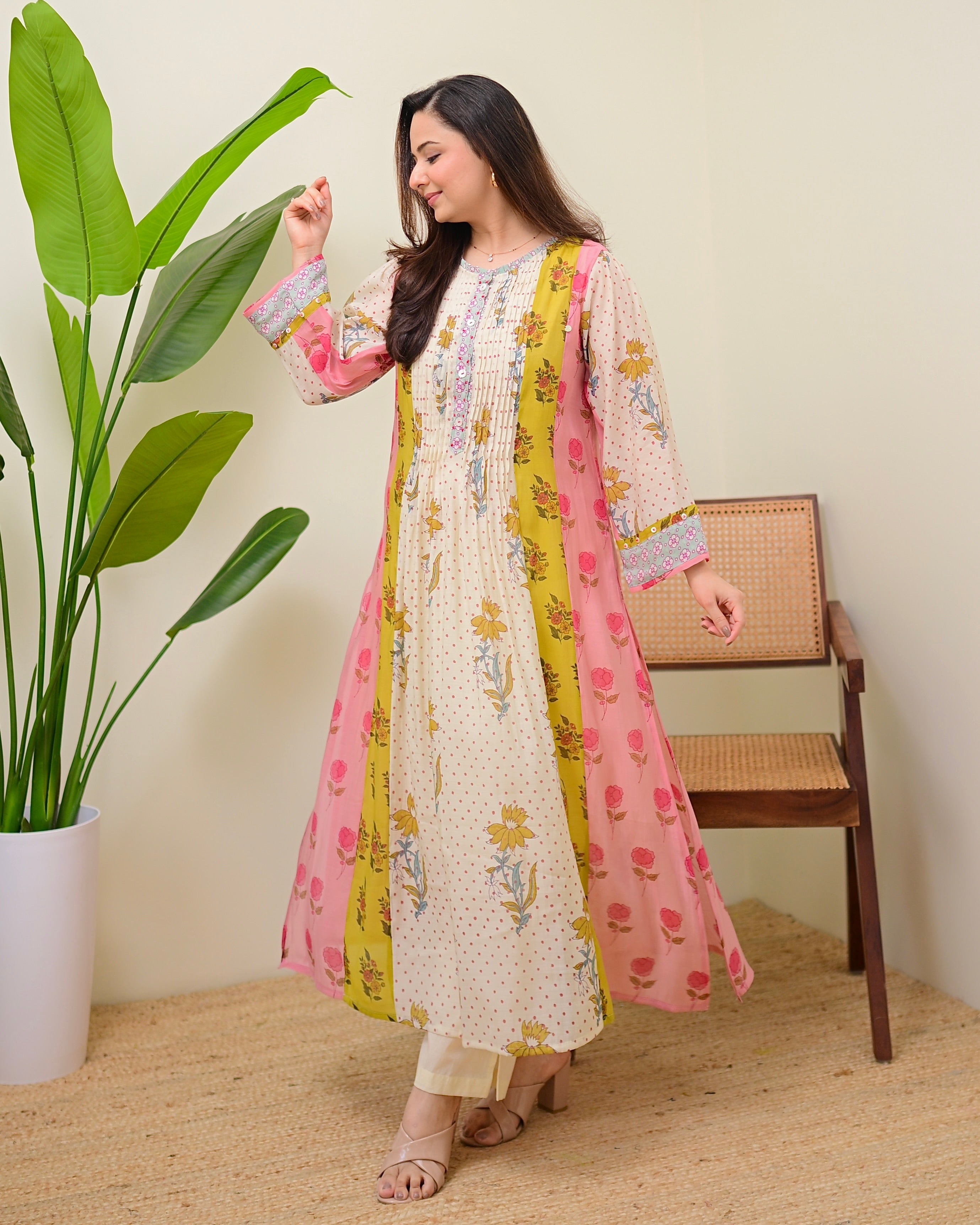 Vintage Floral Daydream Pintex A Line Kurta Set