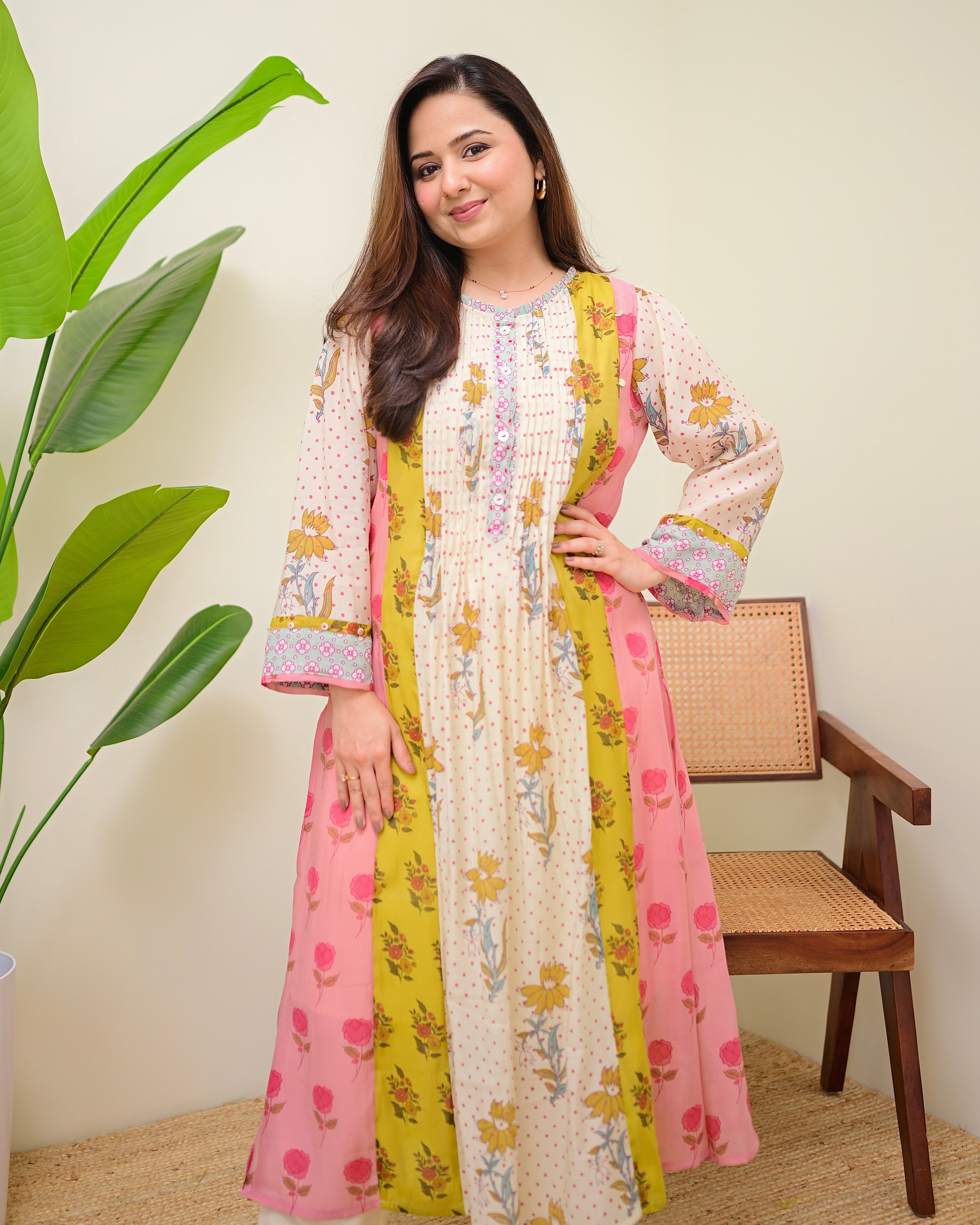 Vintage Floral Daydream Pintex A Line Kurta Set