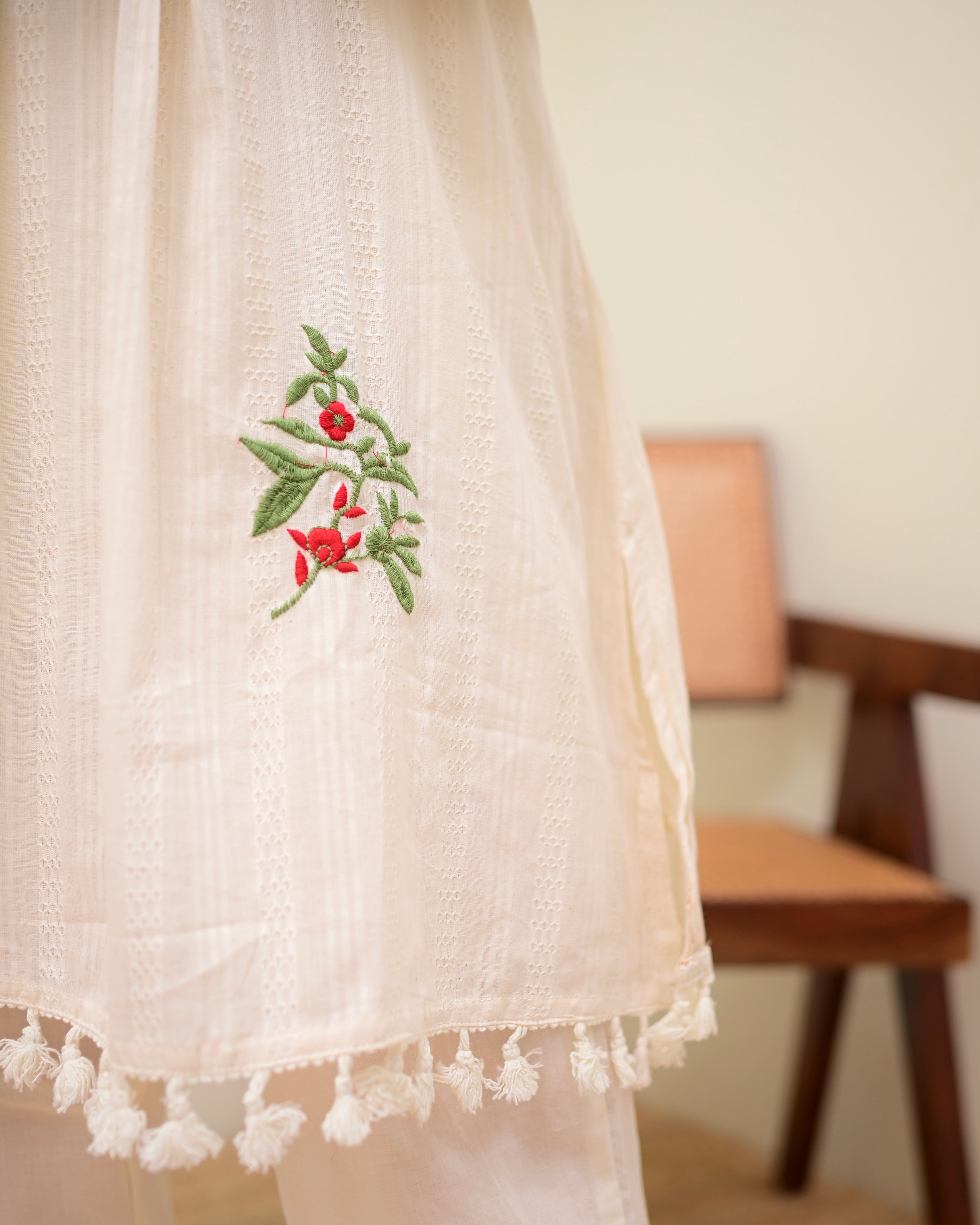 Ivory Rosewood Garden Threadwork Cotton Co-ord