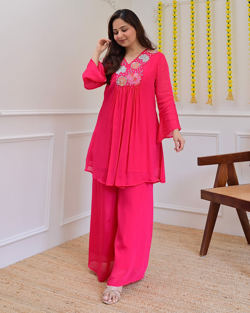Pink Handwork Chinnon Festive Co-ord