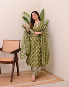 Green Floral Cotton Suit