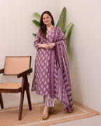 Mauve Floral Cotton Suit