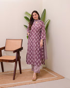 Mauve Floral Cotton Suit