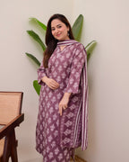 Mauve Floral Cotton Suit