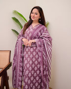 Mauve Floral Cotton Suit