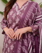 Mauve Floral Cotton Suit