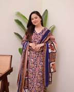 Blue Yellow Paisley Cotton Suit