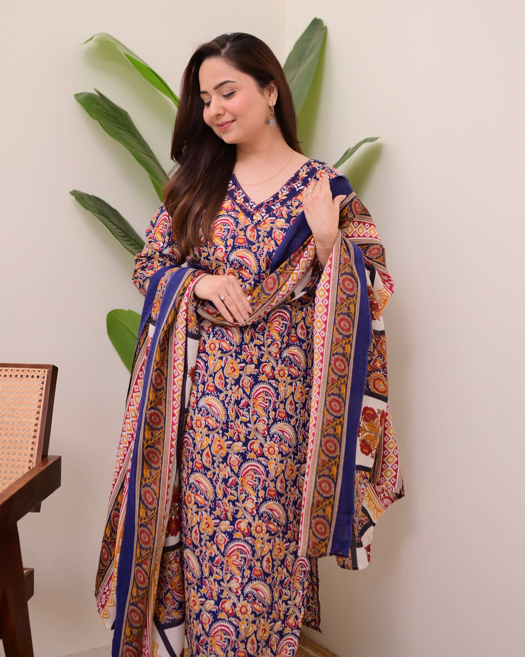 Blue Yellow Paisley Cotton Suit