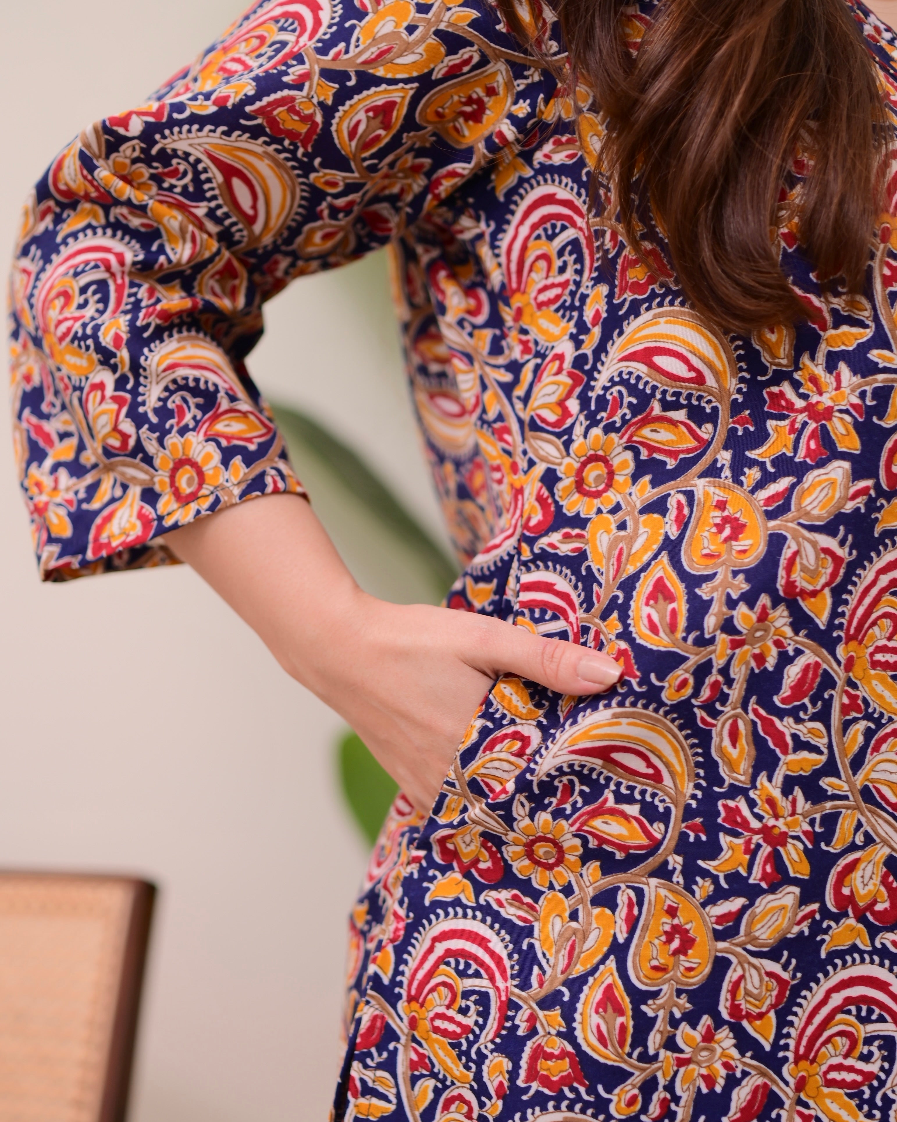 Blue Yellow Paisley Cotton Suit