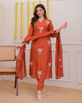 Orange Bloom Threaded Muslin Suit