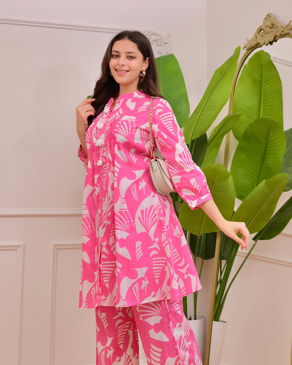 Pink Abstract Pintex Cotton Co-ord