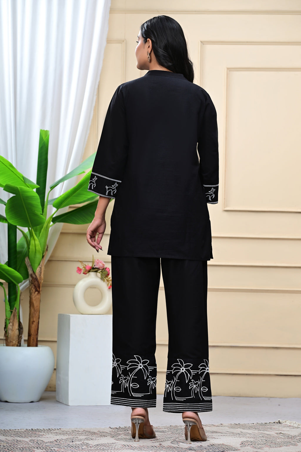 Black Embroidered Cotton Co-Ord Set