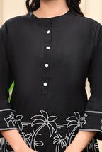 Black Embroidered Cotton Co-Ord Set