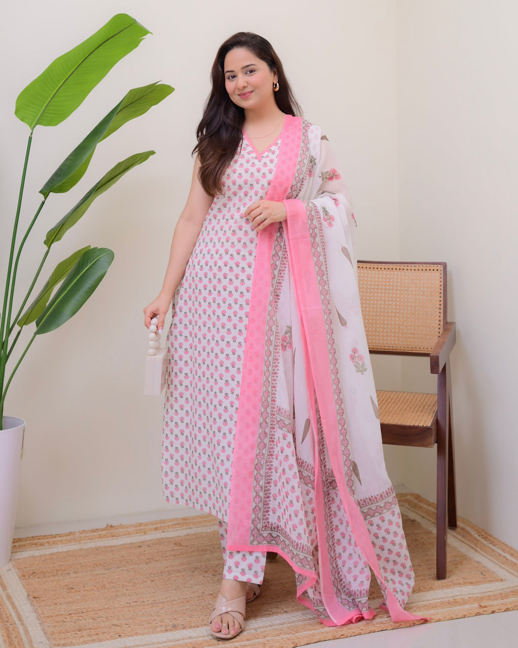 Baby Pink Blooming Mul Cotton Suit