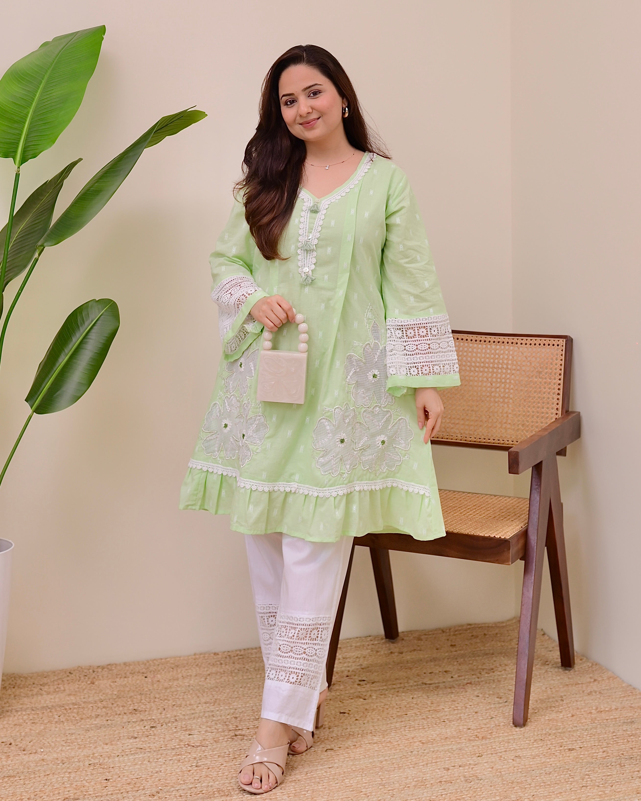 Mint Meher Handwork A Line Kurta Set