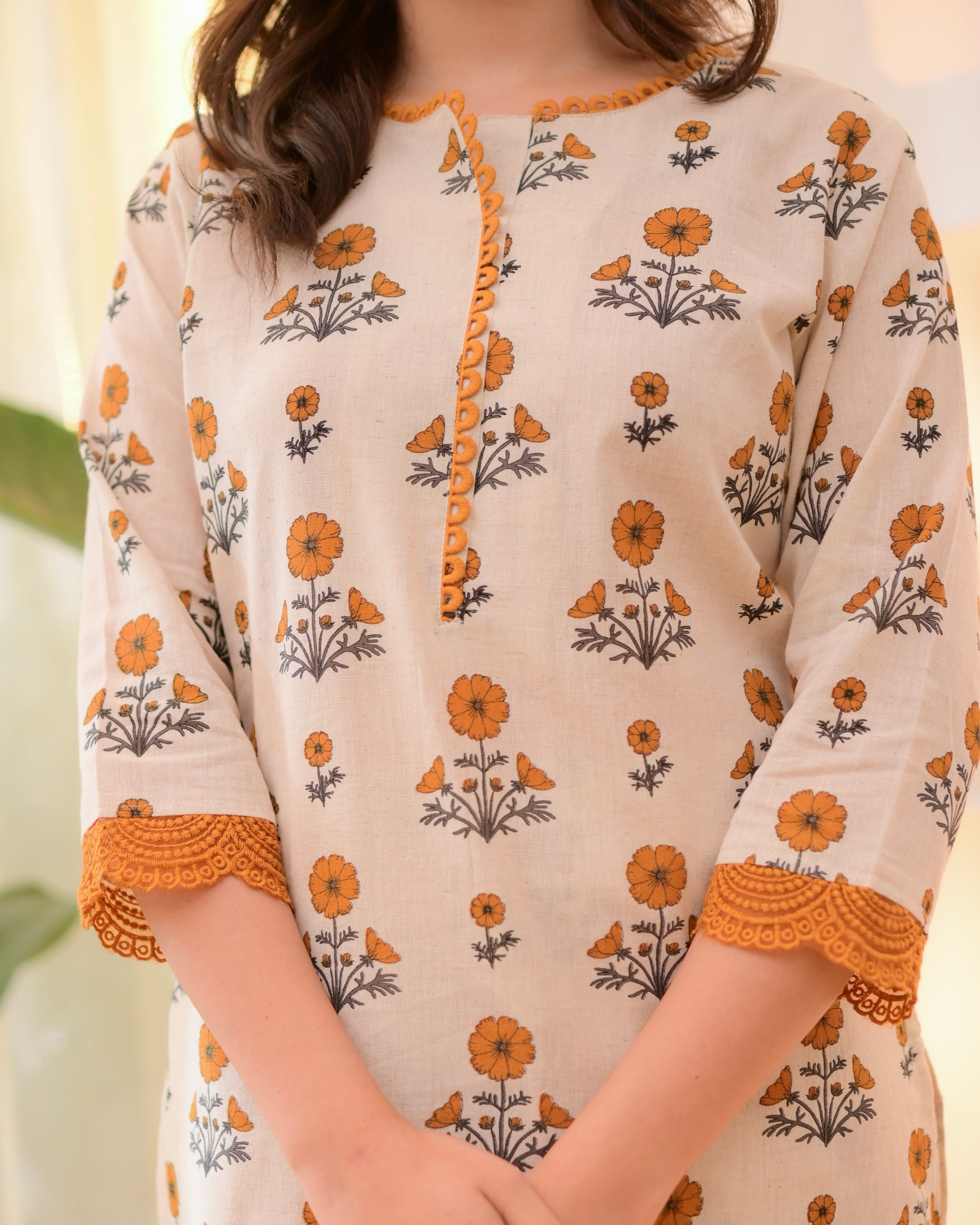 Marigold Bloom Cotton Kurta Set