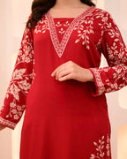 Scarlet Petals Cotton A Line Kurta Palazzo Set
