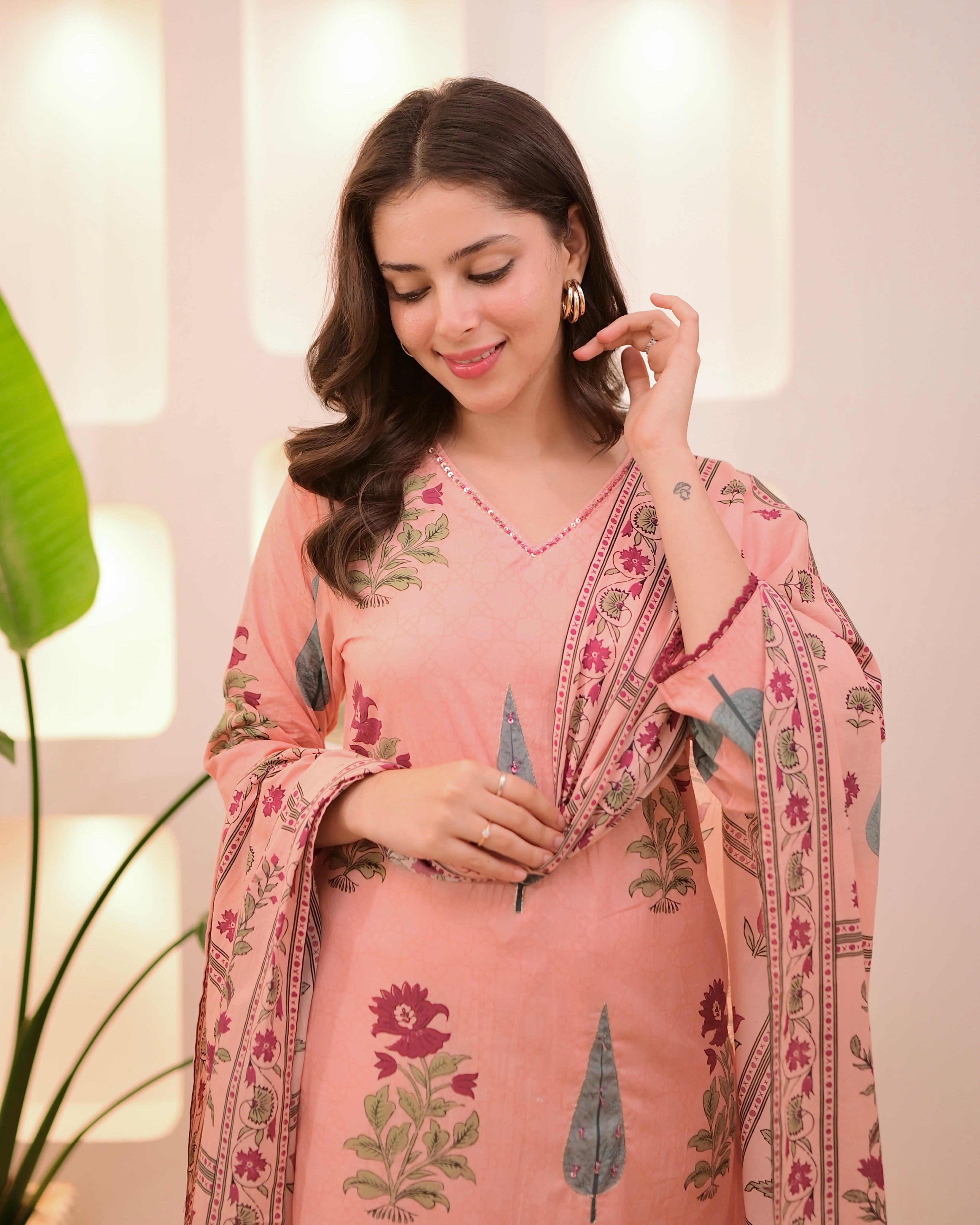 Peach Blossom Handwork Cotton Suit