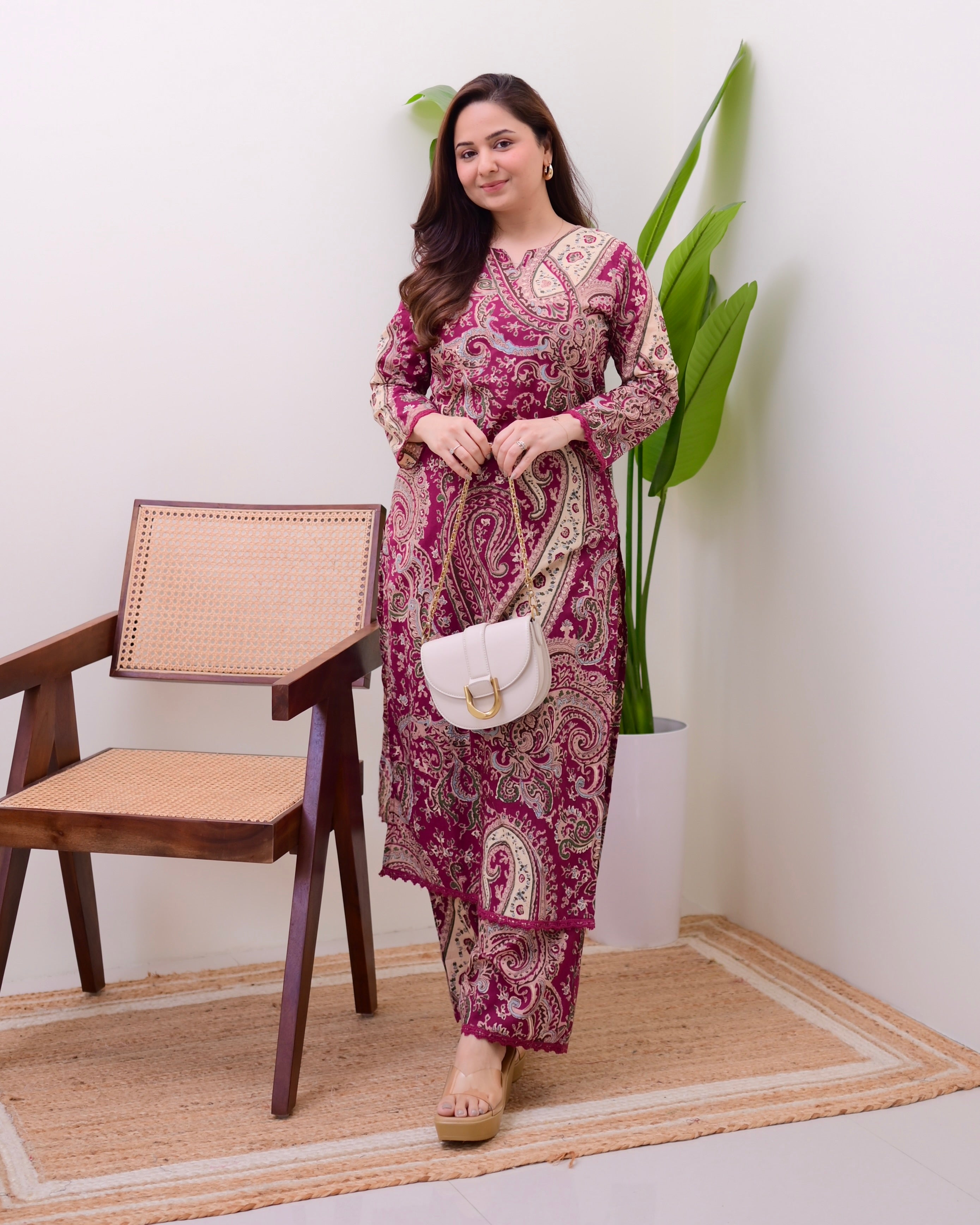 Maroon Paisley Cotton Kurta Set
