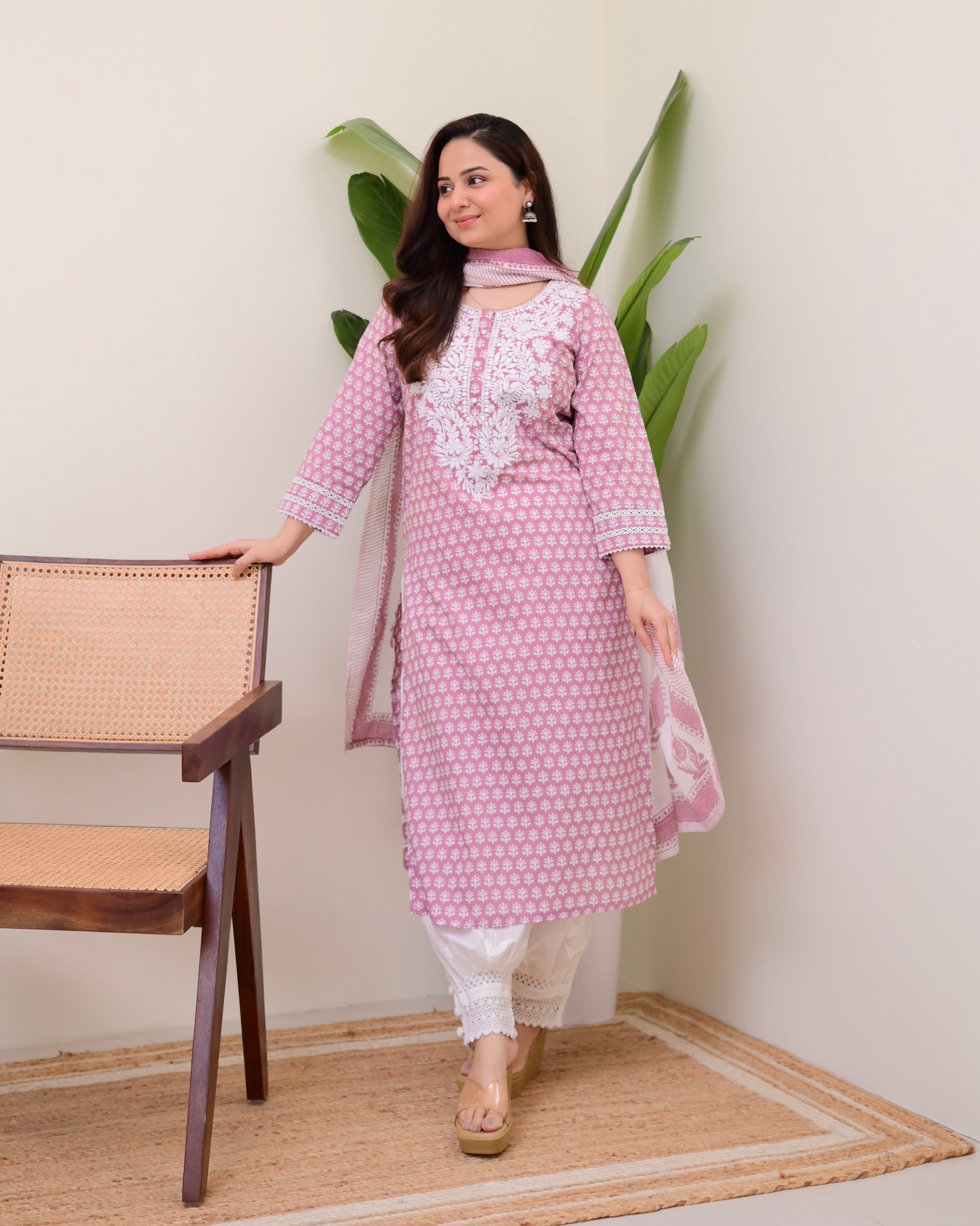 Mauve Lucknowi Cotton Gulnar Suit