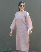 Aira Dusty pink Premium Linen Kurta Set - Set of 2