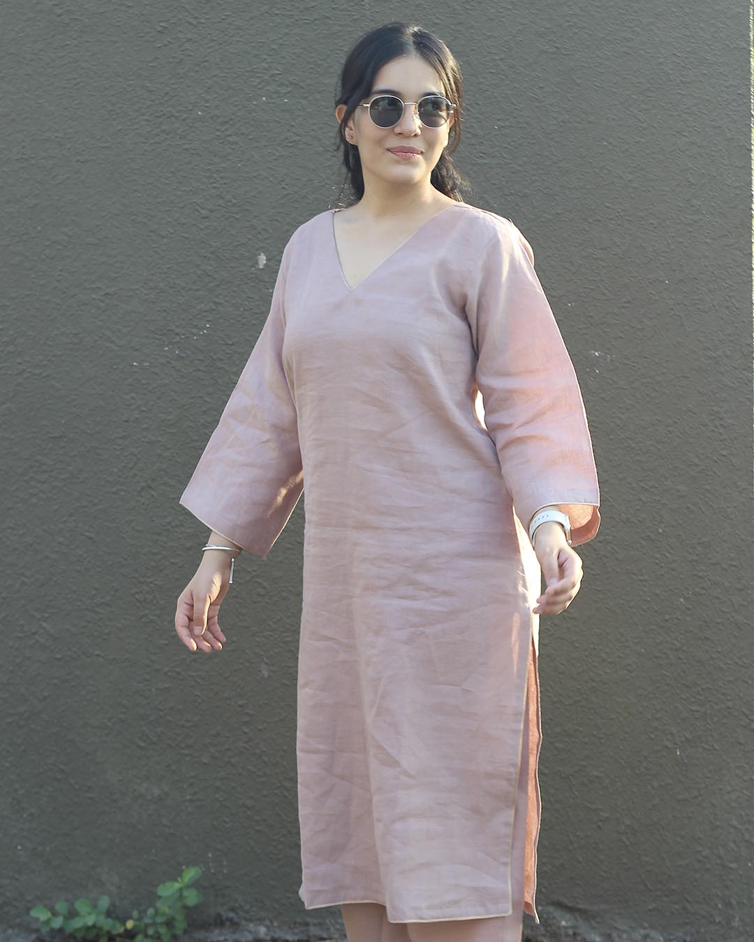 Aira Dusty pink Premium Linen Kurta Set - Set of 2