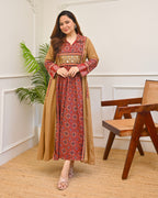 Earthy Mehroon Ajrakh Mirrorwork Cotton Kurta Dress