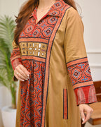 Earthy Mehroon Ajrakh Mirrorwork Cotton Kurta Dress